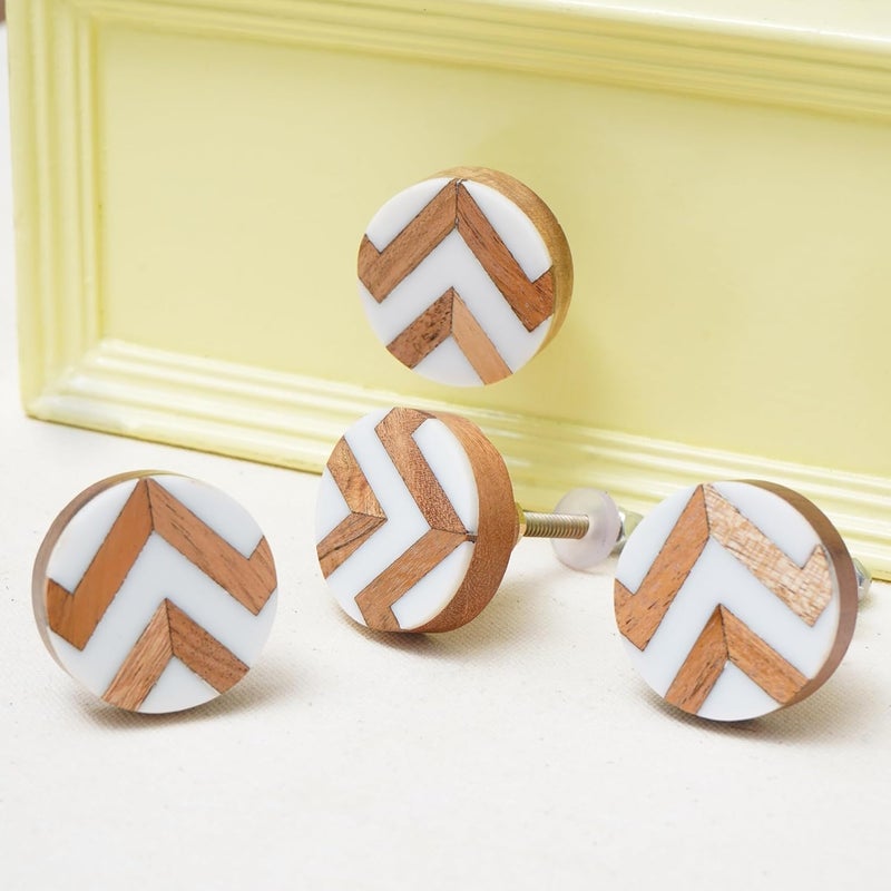 Indian-Shelf IndianShelf 4 Pieces Wood Brown Zig Zag Drawer Knobs Dresser Knobs Decorative Wooden Cabinet Knobs Boho Drawer Pulls Unique Wood Kitchen Handles Modern Door Hardware - Image 1