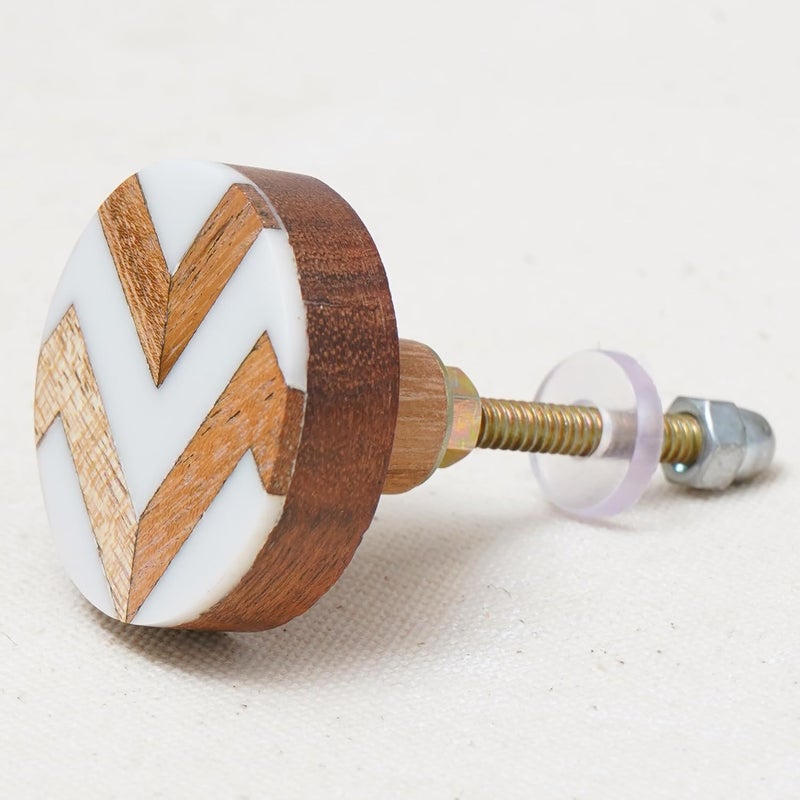 Indian-Shelf IndianShelf 4 Pieces Wood Brown Zig Zag Drawer Knobs Dresser Knobs Decorative Wooden Cabinet Knobs Boho Drawer Pulls Unique Wood Kitchen Handles Modern Door Hardware - Image 4