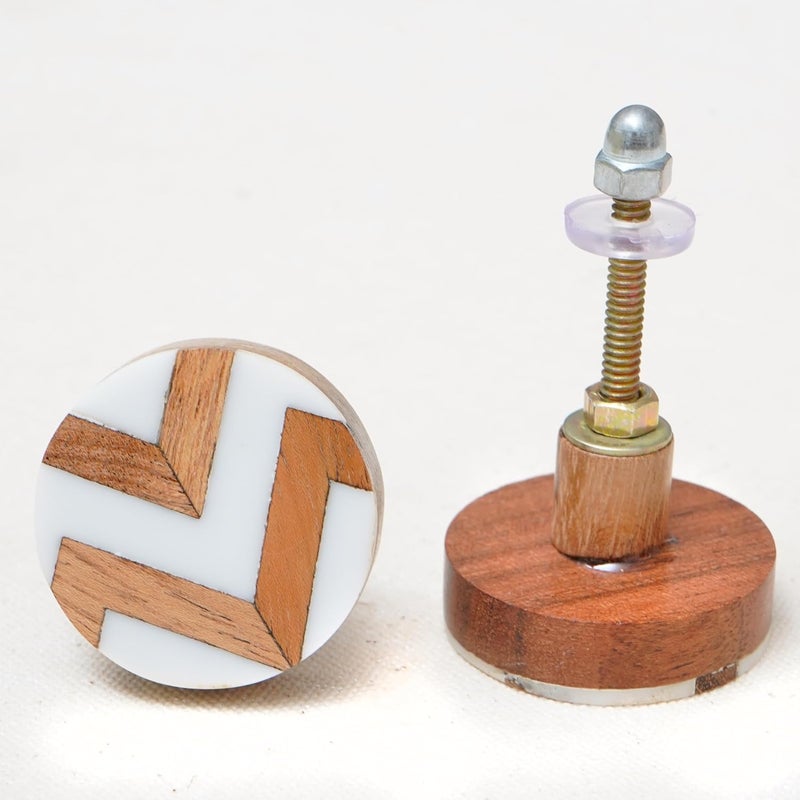 Indian-Shelf IndianShelf 4 Pieces Wood Brown Zig Zag Drawer Knobs Dresser Knobs Decorative Wooden Cabinet Knobs Boho Drawer Pulls Unique Wood Kitchen Handles Modern Door Hardware - Image 3