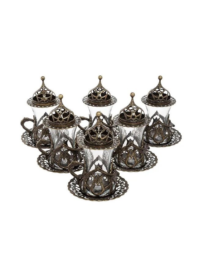 Handmade Copper & Glass Turkish Tea Set (6 Glass Cups with Openable Tops (for Chocolate, Dates, or Turkish Delights) with Copper Saucers, Holders) – Antique Bronze Finish, Luxurious Design from Türkiye - pzsku/Z840BB986E7A556C0C085Z/45/_/1729330683/0d831851-5087-49c6-bb8a-9b0a9b21eced