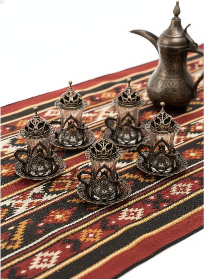 Acar Handmade Copper & Glass Turkish Tea Set (6 Glass Cups with Openable Tops (for Chocolate, Dates, or Turkish Delights) with Copper Saucers, Holders) – Antique Bronze Finish, Luxurious Design from Türkiye - Image 2