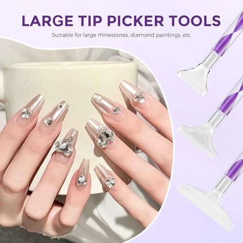 Eudaicful Rhinestone Picker Tool Kit: 2Pcs Rhinestone Applicator Handle, Dual-Ended Bedazzling Tools Pen with 12 Upgraded Plastic Replacement Tips, Clay for DIY Nail Art Craft (Purple) - Image 5