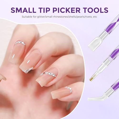 Eudaicful Rhinestone Picker Tool Kit: 2Pcs Rhinestone Applicator Handle, Dual-Ended Bedazzling Tools Pen with 12 Upgraded Plastic Replacement Tips, Clay for DIY Nail Art Craft (Purple) - Image 4