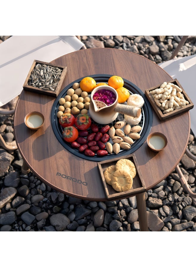 porodo Tripod-Base Outdoor Round Grill Table with Removable Charcoal Bowl / Heat Shield Ring / Ideal for BBQ, Beach Picnics, Camping Trips and Balcony Grilling/ Portable & Easy Setup - Brown - Image 2