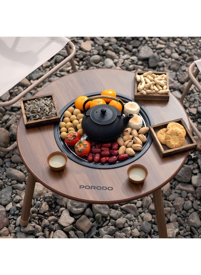 porodo Tripod-Base Outdoor Round Grill Table with Removable Charcoal Bowl / Heat Shield Ring / Ideal for BBQ, Beach Picnics, Camping Trips and Balcony Grilling/ Portable & Easy Setup - Brown - Image 3