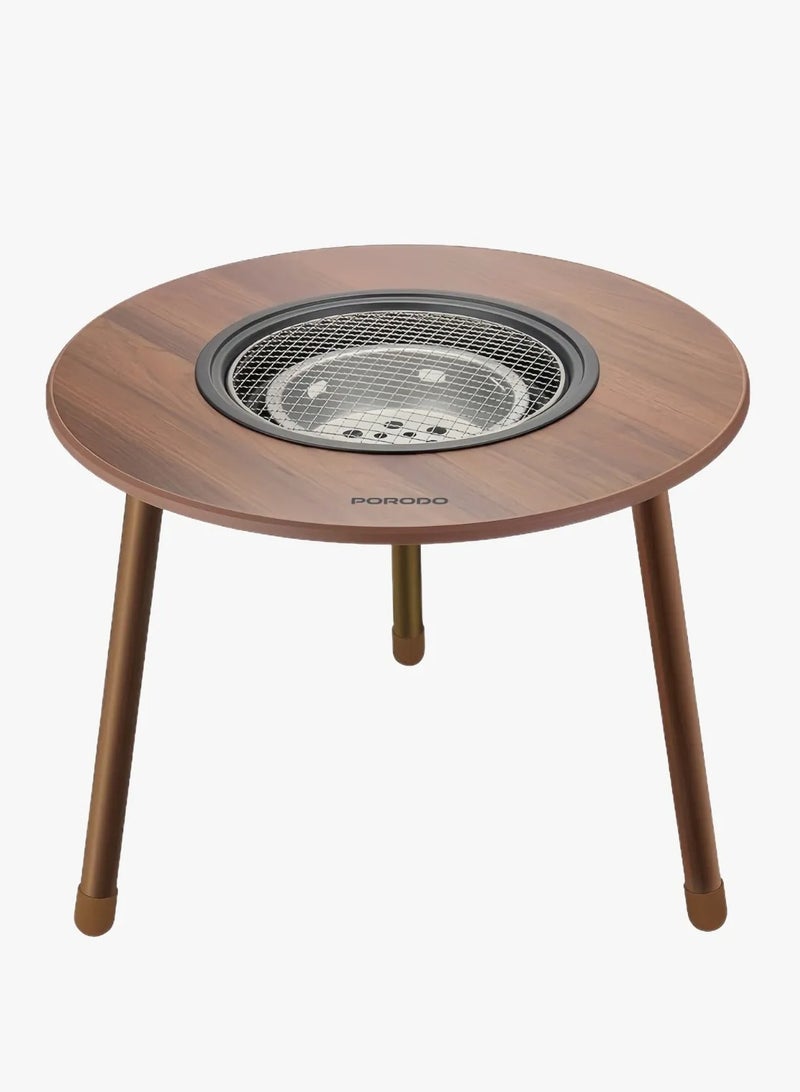 porodo Tripod-Base Outdoor Round Grill Table with Removable Charcoal Bowl / Heat Shield Ring / Ideal for BBQ, Beach Picnics, Camping Trips and Balcony Grilling/ Portable & Easy Setup - Brown - Image 1