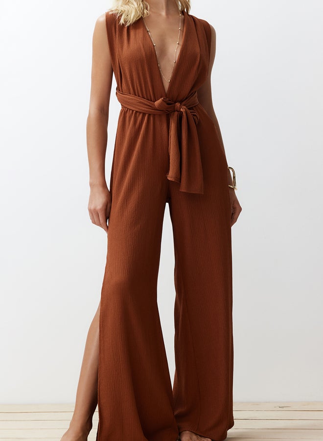 trendyol Brown Woven Tied Jumpsuit TBESS23TU00010  - Image 4