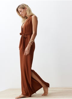 trendyol Brown Woven Tied Jumpsuit TBESS23TU00010  - Image 2