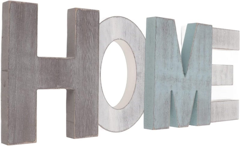 زينة علامة “Wood HOME”، تصميم رترو عتيق، حروف خشبية رائعة للزينة على الرفوف الجدارية أو العتبات، علامة خشبية مصنوعة يدويًا متعددة الألوان لديكور المنزل. - Image 2