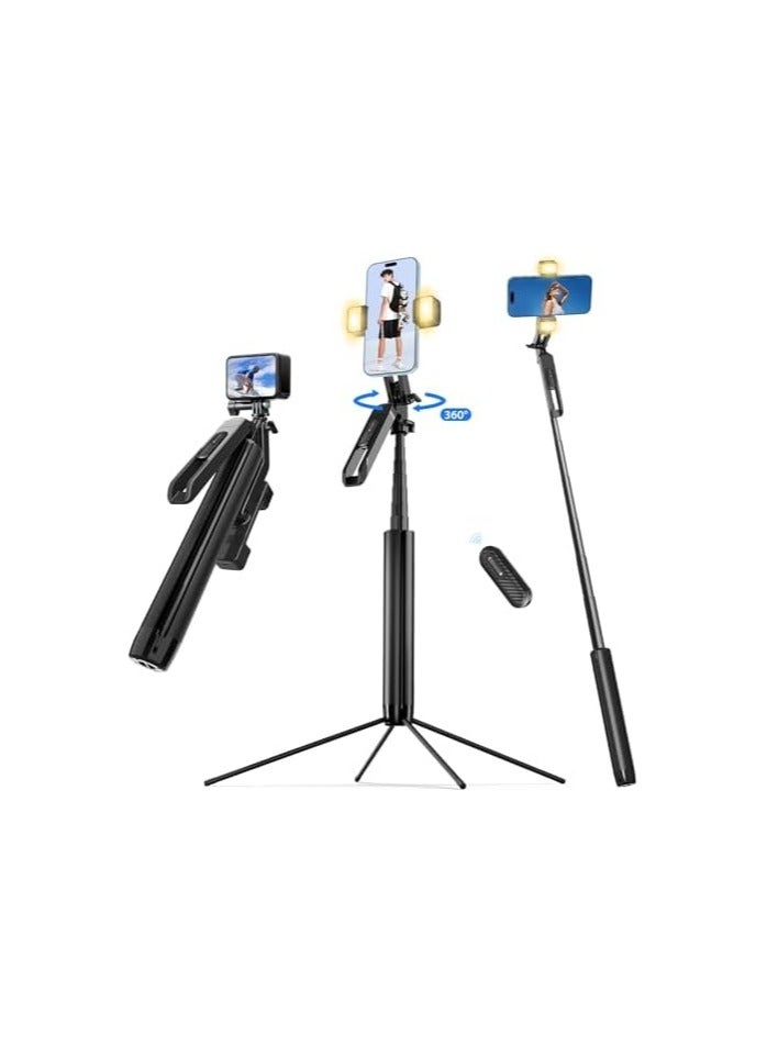 erorex 185cm Selfie Tripod Stand with Light, Phone Tripod for Mobile, Selfie Stick with Remote and Balance Handle, iPhone Stand Mobile Phone Stand for Video Recording - Image 1