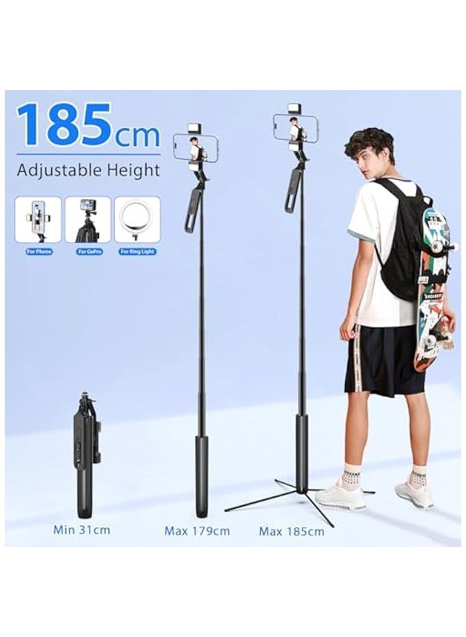 erorex 185cm Selfie Tripod Stand with Light, Phone Tripod for Mobile, Selfie Stick with Remote and Balance Handle, iPhone Stand Mobile Phone Stand for Video Recording - Image 2