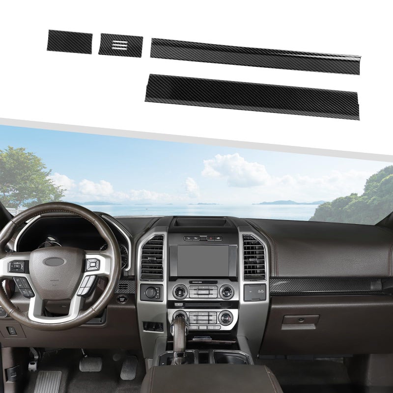 جيمين متوافق مع فورد F150 2015-2020 4 قطع غطاء لوحة الكونسول المركزي تزيين داخلي ملحقات ألياف الكربون