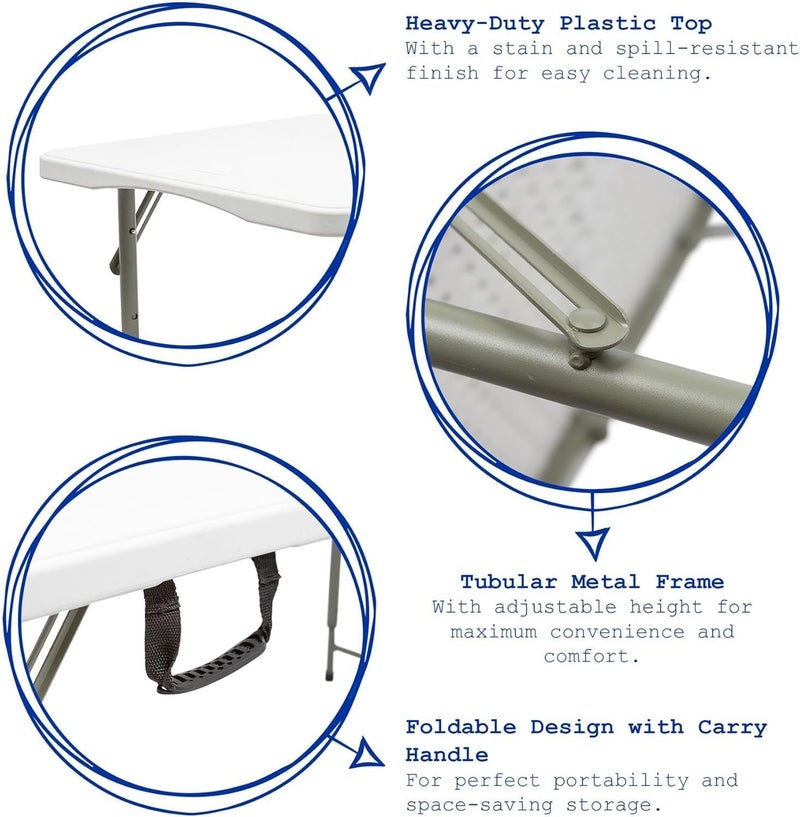 SKY-TOUCH Folding Lightweight Trestle Outdoor Camping Table, Heavy Duty Plastic Outdoor Picnic Table, Folds in Half with Carry Handle, White - Image 4