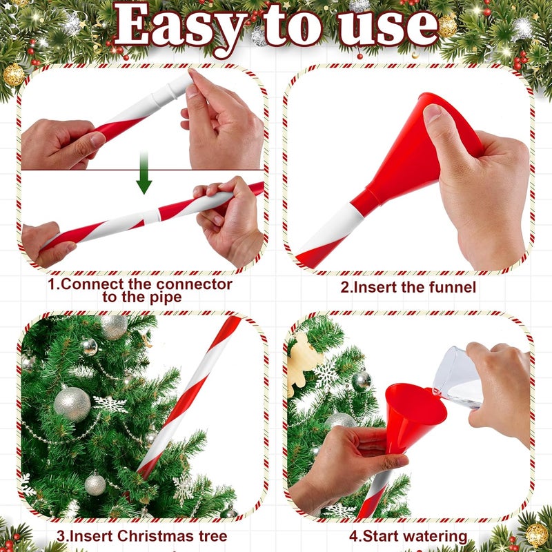 VICAMB 39.3 Inch Christmas Tree Watering Funnel,Red and White Striped Christmas Tree Watering System Device,Long Tree Watering Funnel Spout for Indoor Outdoor Xmas Tree - Image 4