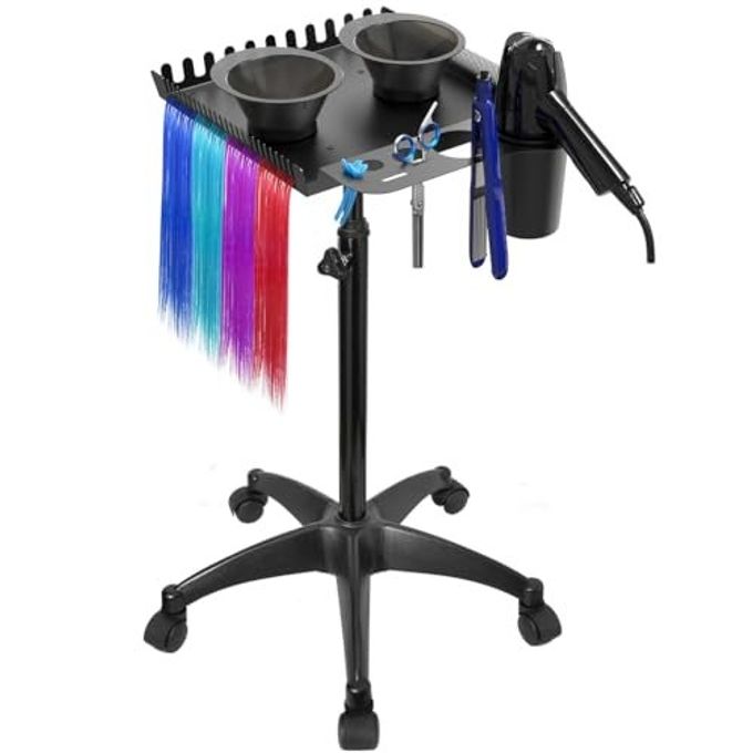JOSTZHXIN Salon Rolling Tray With 2 Magnetic Bowls, Professional Tool Tray Cart, Hair Extension Tray For Hairdressers, Color Tray Trolley For Hair Salon Home Use - Image 1