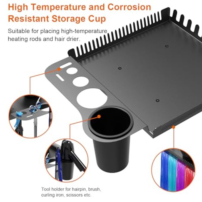 JOSTZHXIN Salon Rolling Tray With 2 Magnetic Bowls, Professional Tool Tray Cart, Hair Extension Tray For Hairdressers, Color Tray Trolley For Hair Salon Home Use - Image 3