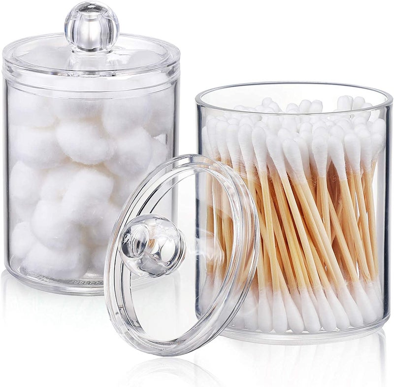 Topinon Topinon 2 Pack Qtip Holder Dispenser for Cotton Ball Cotton Swab Cotton Round Pads Floss 10 oz Clear Plastic Apothecary Jar Set for Bathroom Canister Storage Organization Vanity Makeup Organizer  - Image 1