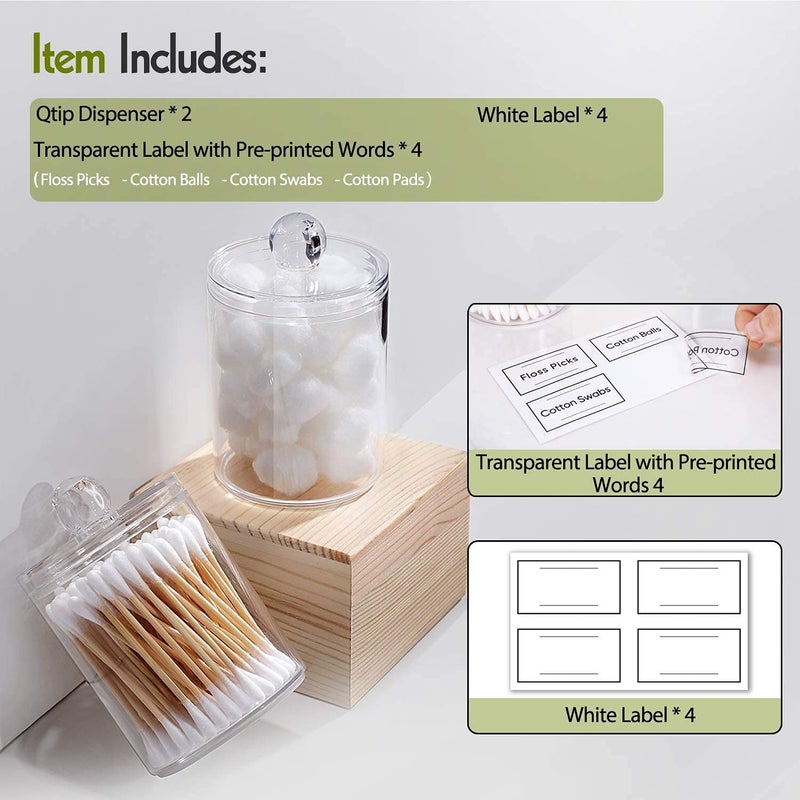 Topinon Topinon 2 Pack Qtip Holder Dispenser for Cotton Ball Cotton Swab Cotton Round Pads Floss 10 oz Clear Plastic Apothecary Jar Set for Bathroom Canister Storage Organization Vanity Makeup Organizer  - Image 2