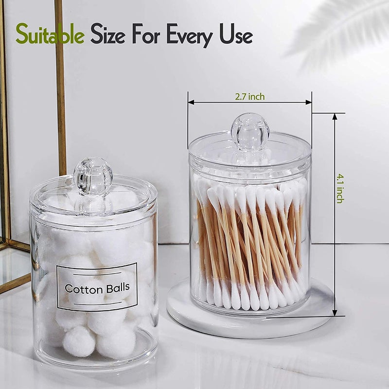 Topinon Topinon 2 Pack Qtip Holder Dispenser for Cotton Ball Cotton Swab Cotton Round Pads Floss 10 oz Clear Plastic Apothecary Jar Set for Bathroom Canister Storage Organization Vanity Makeup Organizer  - Image 3