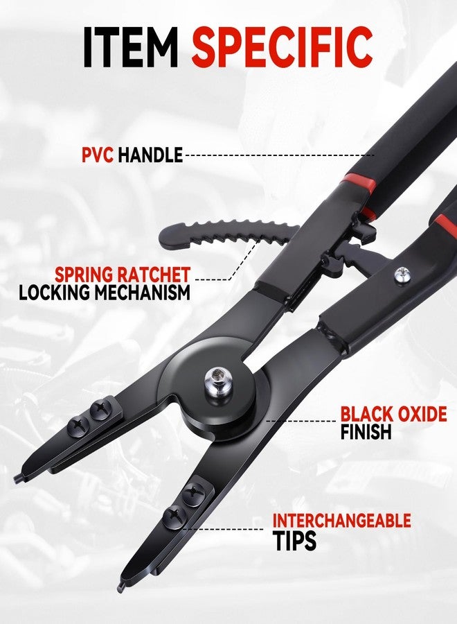 Auto Dynasty 16" Snap Ring Pliers Set 2pcs Heavy Duty Circlip Pliers Tools Internal External with 0° 15° 45° 90° Tips and Various Angled Tips - Image 2