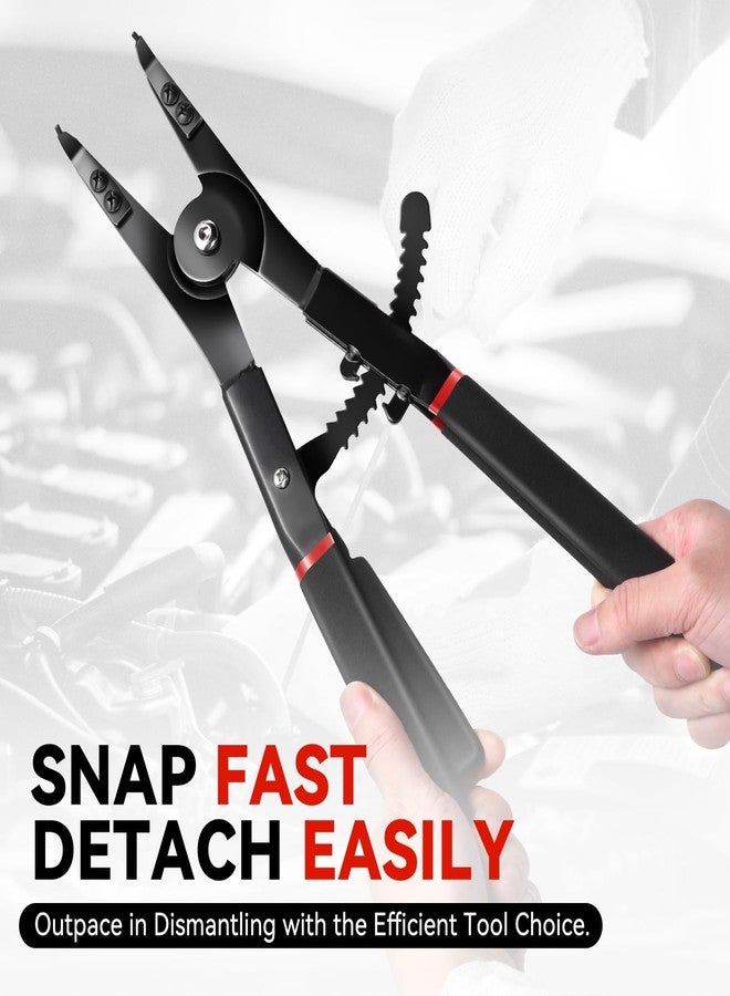 Auto Dynasty 16" Snap Ring Pliers Set 2pcs Heavy Duty Circlip Pliers Tools Internal External with 0° 15° 45° 90° Tips and Various Angled Tips - Image 3
