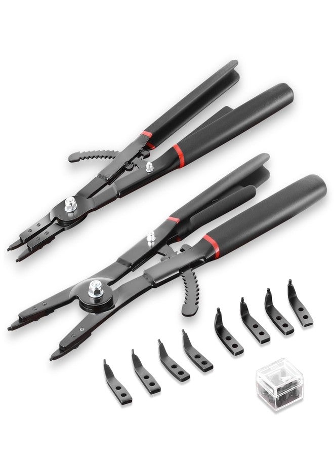 Auto Dynasty 16" Snap Ring Pliers Set 2pcs Heavy Duty Circlip Pliers Tools Internal External with 0° 15° 45° 90° Tips and Various Angled Tips - Image 1