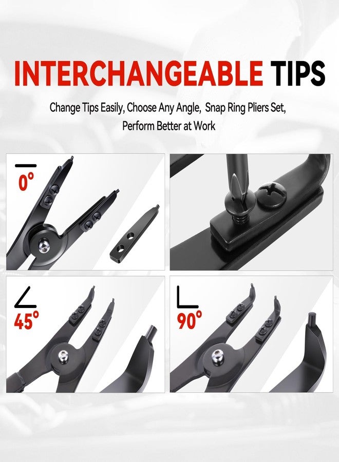 Auto Dynasty 16" Snap Ring Pliers Set 2pcs Heavy Duty Circlip Pliers Tools Internal External with 0° 15° 45° 90° Tips and Various Angled Tips - Image 5