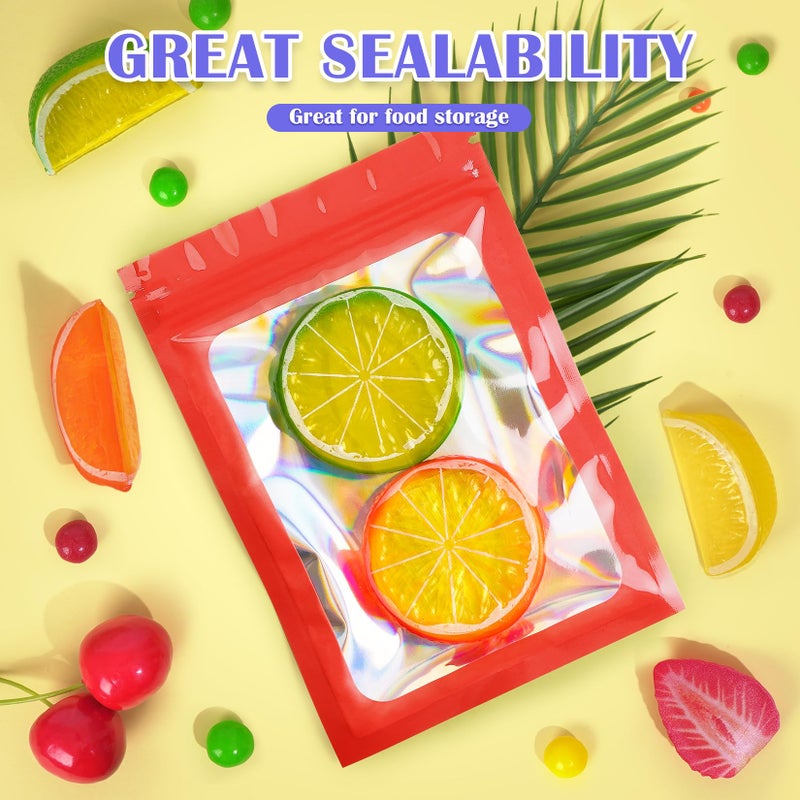 JETMORE 100 Pcs Mylar Bags, Smell Proof Bags Foil Pouch, Holographic Resealable Bags for Small Business, Candy Sample Jewelry Bag Sealable Packaging for Party Favor Food Storage (2.8x3.9in-Red) - Image 3