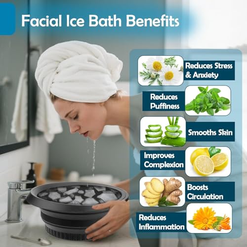 AMIRATE Facial Cold Plunge Bowl kit- Face Bowl for Ice, Portable Foldable Silicone Ice Facial 𝖡owl for Puffiness, Skin Relief & Beauty Care, Includes Reusable Cubes (BLACK) - Image 2