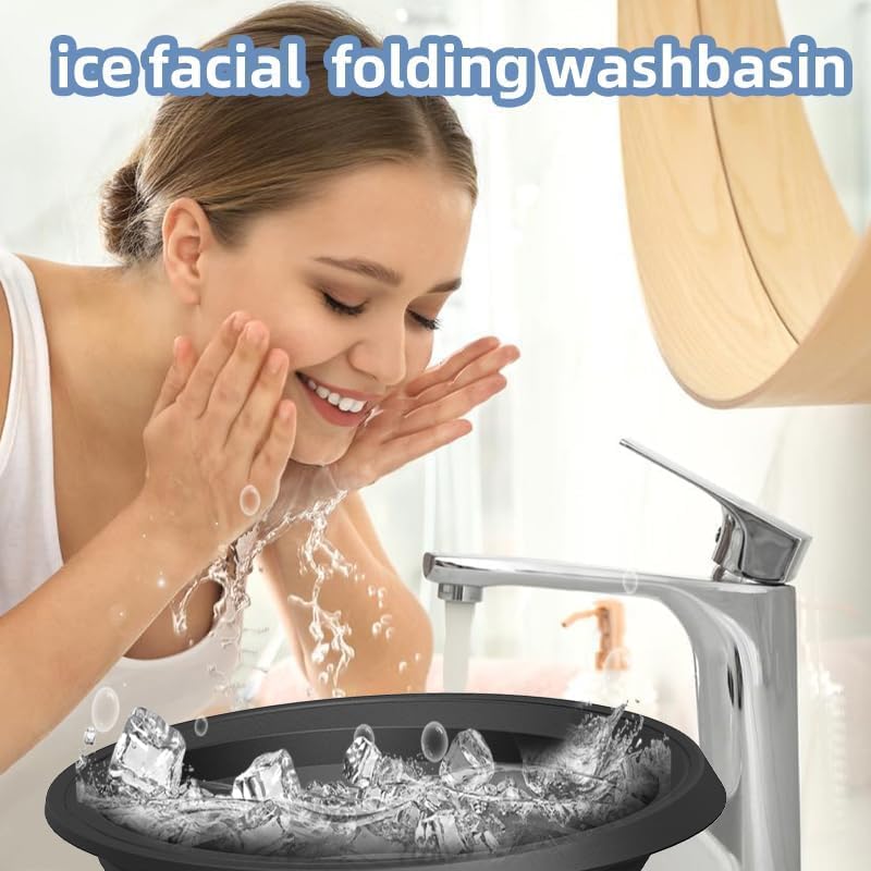 AMIRATE Facial Cold Plunge Bowl kit- Face Bowl for Ice, Portable Foldable Silicone Ice Facial 𝖡owl for Puffiness, Skin Relief & Beauty Care, Includes Reusable Cubes (BLACK) - Image 4