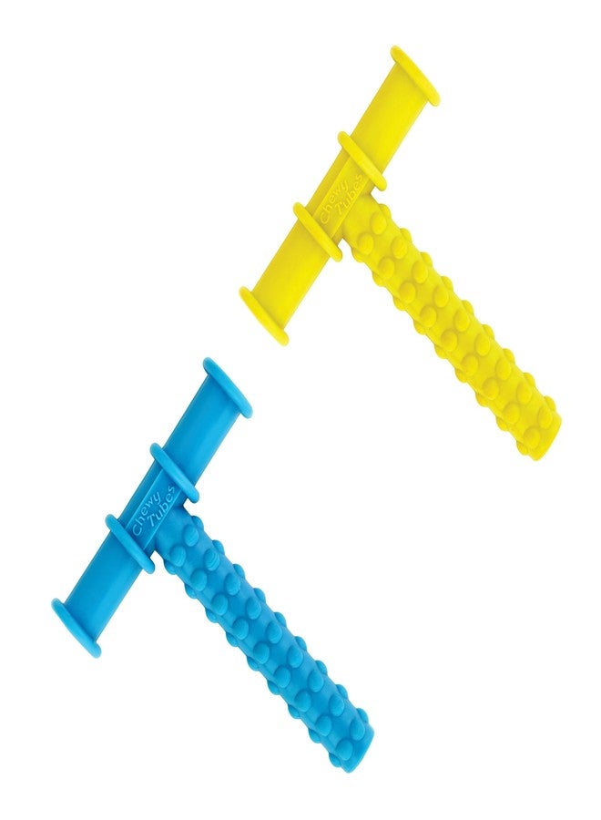 MJ Talk Tools® Opt (Oral Placement Therapy) Chewy Tube| Non-Toxic Biting Toy for Effective Oral Sensory Therapy | Texture Chewing Tube for Autism | Teether for Children and Adults (Blue + Yellow) - Image 1