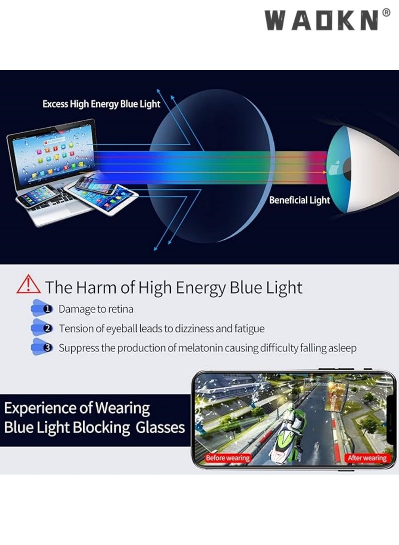 WAOKN Blue Light Blocking Glasses for Women and Men, Butterfly Filter Blue-light Eyewear Ultra Light TV PC Computer Fashion Gaming Glass,Anti Eye Eyestrain UV 400 Protection Reading Gaming Glasses, Black - Image 5