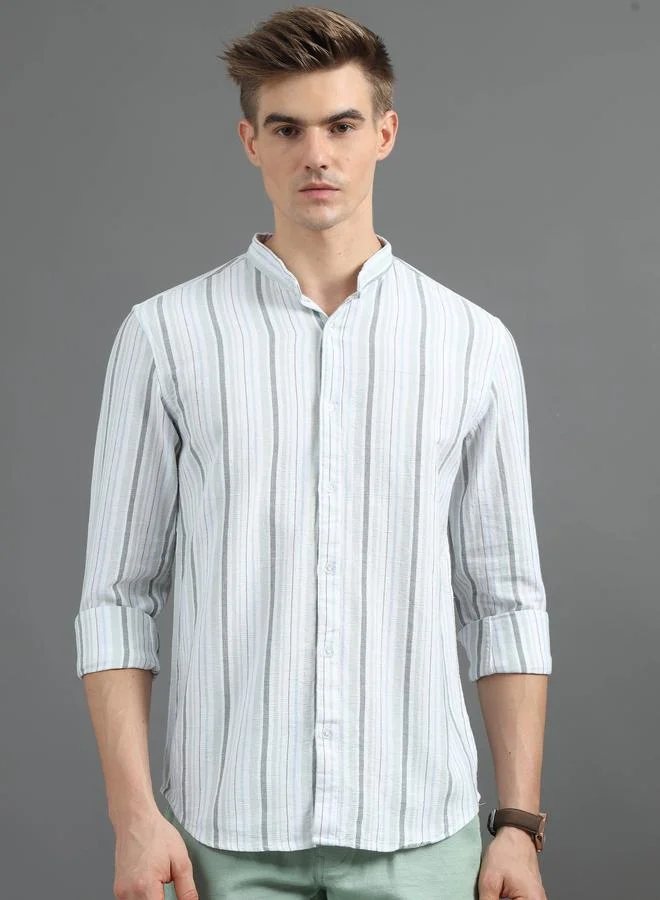Bushirt Bushirt Striped Mandarin Collar Regular Fit Shirt