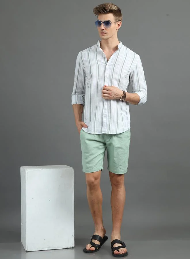 Bushirt Bushirt Striped Mandarin Collar Regular Fit Shirt