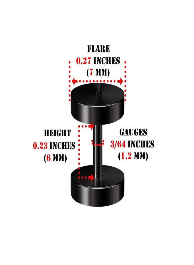BIG GAUGES Pair of Surgical Steel 16g Gauge 1.2mm Black Anodized Screw flesh Tunnels Piercing Ear Stretcher Earring Plugs Lobe BG3791 - Image 2