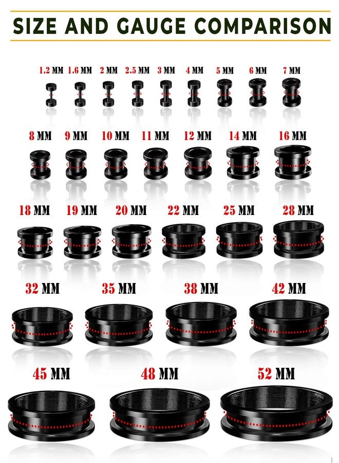 BIG GAUGES Pair of Surgical Steel 16g Gauge 1.2mm Black Anodized Screw flesh Tunnels Piercing Ear Stretcher Earring Plugs Lobe BG3791 - Image 5