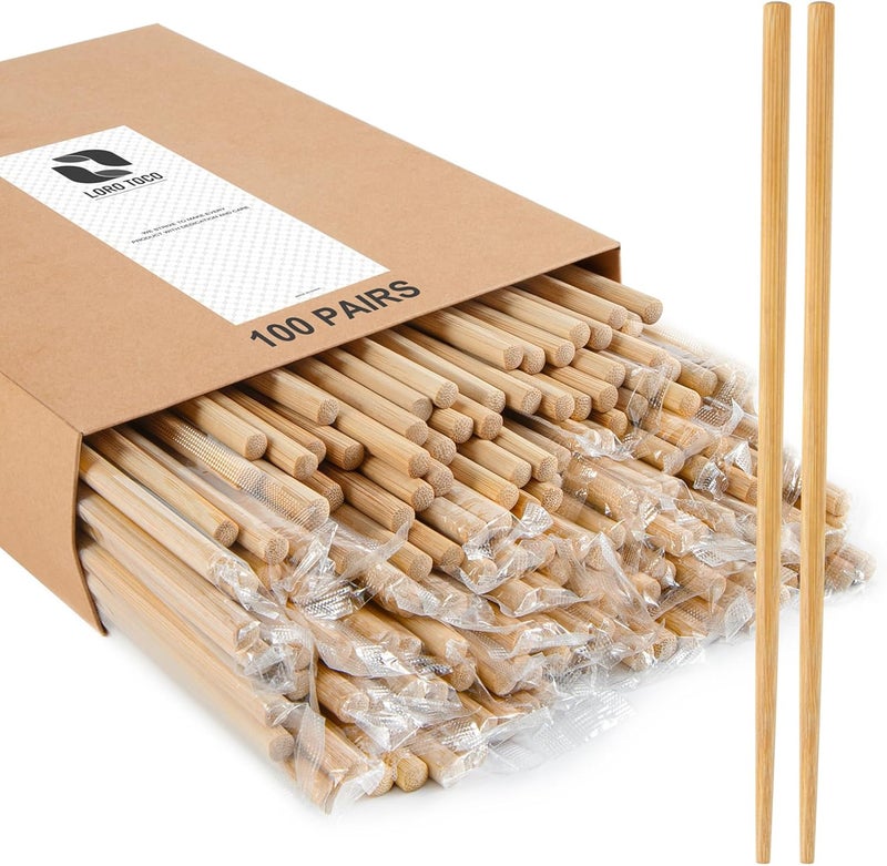 LOROTOCO 100Pairs Bamboo Chopsticks Disposable | Individually Wrapped | Bulk | Separated | Round | Premium Quality-（9.45in) - Image 1