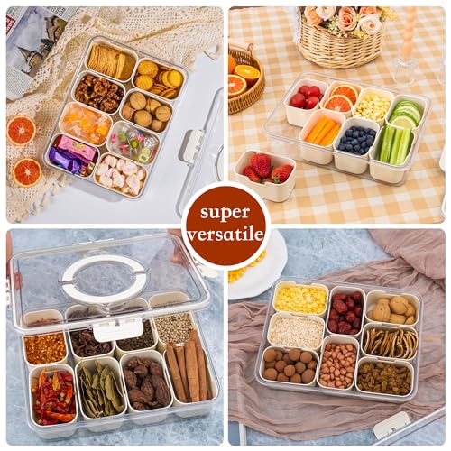 WACOI Divided Snack Serving Tray with Lid and Handle Travel Snackle Charcuterie Container Portable Storage Organizer for Candy, Fruits, Nuts, Snacks, Party, Picnic 2 Packs White - Image 3