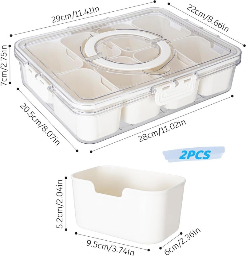 WACOI Divided Snack Serving Tray with Lid and Handle Travel Snackle Charcuterie Container Portable Storage Organizer for Candy, Fruits, Nuts, Snacks, Party, Picnic 2 Packs White - Image 2