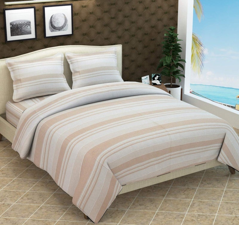 KACHVI Ace International Cotton Double Modern Bed Sheet with 2 Pillow Cover King Size Beige  - Image 1