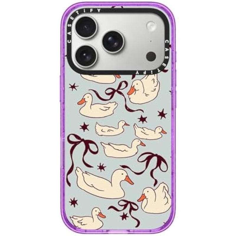 Casetify Impact iPhone 17 Pro Case 【Slim/Compatible with Magsafe / 8.2 ft. 4X Military Grade Drop Protection】 - Ducks and Bows - Glitter Purple - Image 1