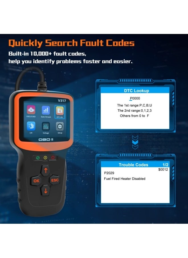 Healife - OBD2 Diagnostic Scanner for All Vehicles - Full Engine Code Reader with Live Data and I/M Readiness - Image 1