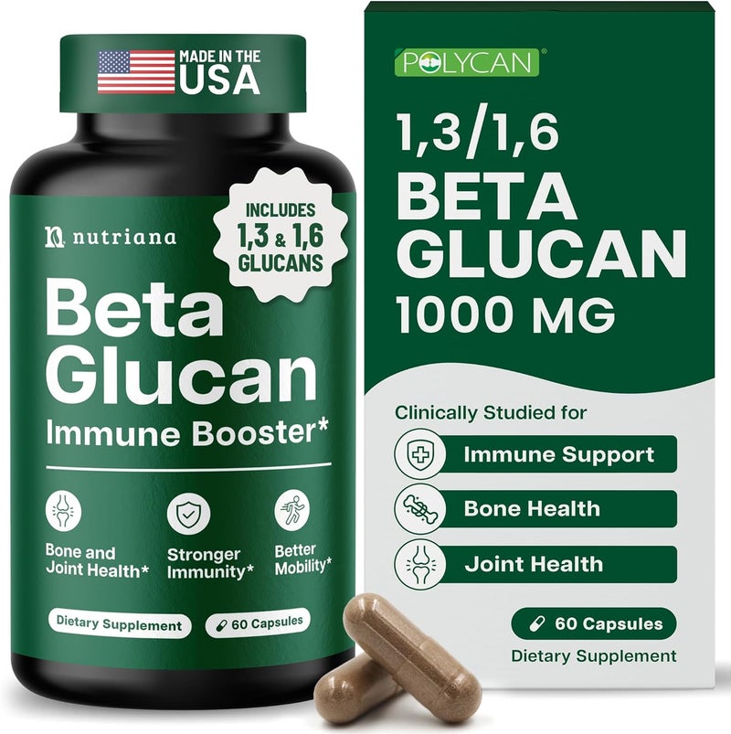Nutriana Beta Glucan Supplements 1000mg  1316D Beta Glucan Capsules for Immune Support  Natural Beta Glucans Fiber Supplement  60 Veggie Capsules 60 Count Unflavored - Image 1