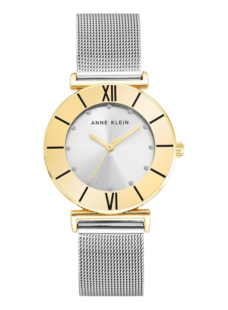 Anne Klein Women's Two Tone Glitter Accented Mesh Bracelet Watch - Image 1