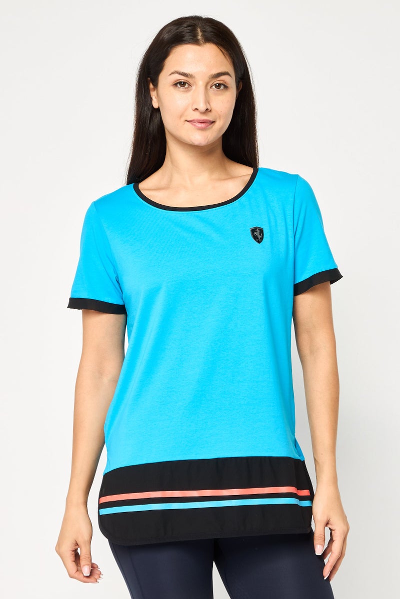 Scuderia Ferrari Women Crew Neck Short Sleeves Brand Logo T-Shirt, Blue - Image 1
