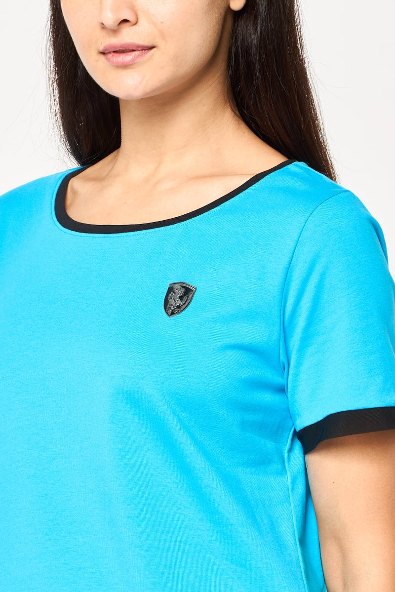 Scuderia Ferrari Women Crew Neck Short Sleeves Brand Logo T-Shirt, Blue - Image 3