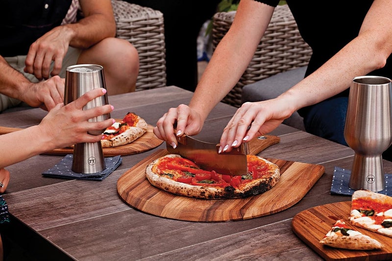 Outset Acacia Wood Handled Extra-Large Pizza Rocker with Protective Case, 13-Inch Blade, Stainless Steel - Image 4