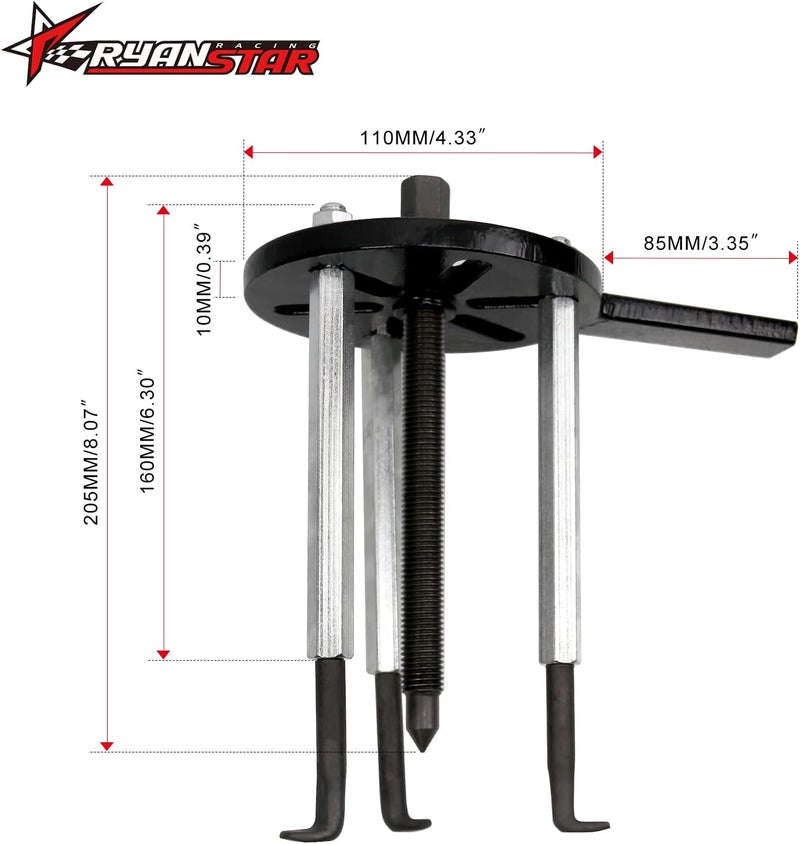 RYANSTAR RACING 21in1 Bearing Puller Set 3 Jaw Puller Inner Hole Puller Removal Tool for Bearing Removal Bearing Puller Set with Curved Hook and 6 Sizes of Collets - Image 2