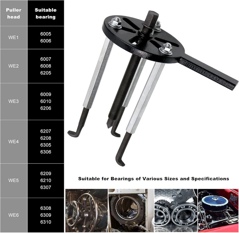 RYANSTAR RACING 21in1 Bearing Puller Set 3 Jaw Puller Inner Hole Puller Removal Tool for Bearing Removal Bearing Puller Set with Curved Hook and 6 Sizes of Collets - Image 3