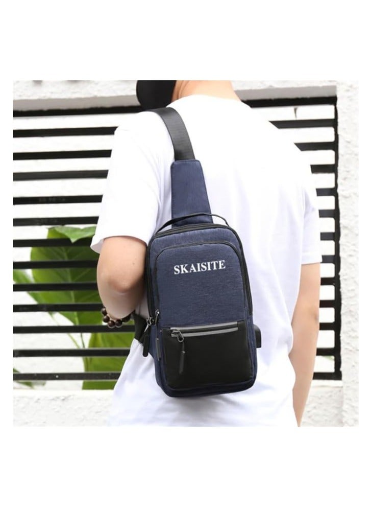 شنطة صدر متعددة الوظائف للرجال  رفيقك المثالي للسفر والعمل، مع ميزات مضادة للسرقة ومقاومة للماء لون  كحلي-H - Image 4